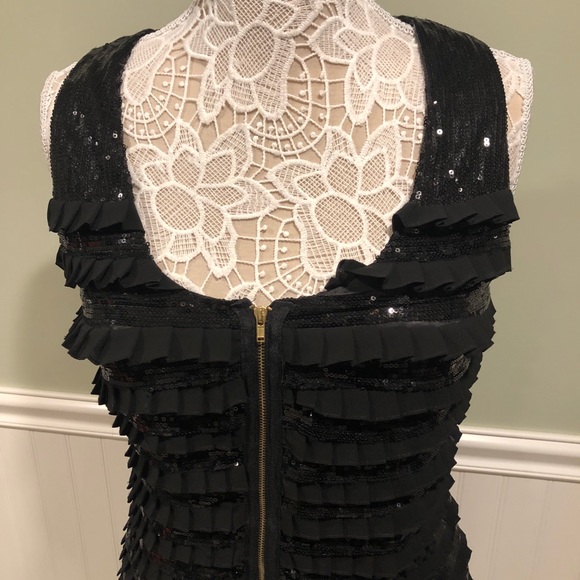 Ark & Co Black Zip Up Sequin Ruffle Mini Dress - Picture 3 of 7